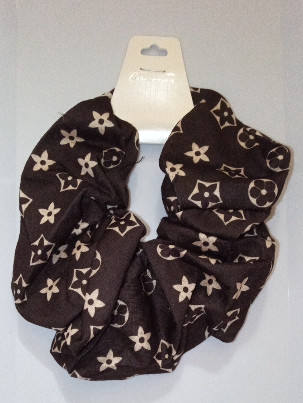 Black Floral Motif Scrunchie Hair Tie